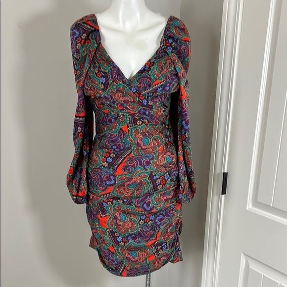VERONICA BEARD Bellino Dress Flame Red Paisley Long Sleeve Silk Blend Sz 4 NEW - Picture 3 of 10